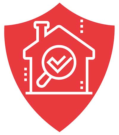 Icon with a house, search magnifying glass, and a checkmark
